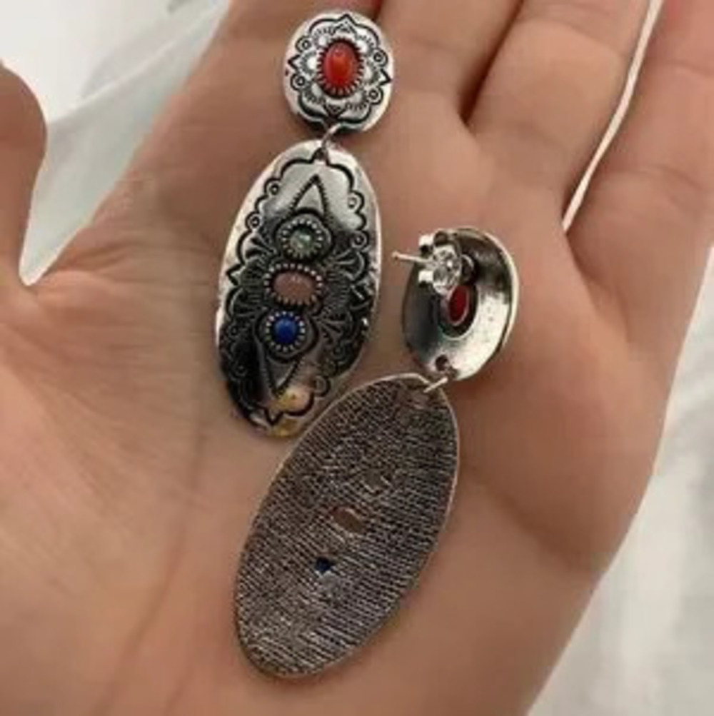 Vintage Bohemian Silver and Multicolor Stone Earrings